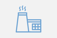 blue industrial plant icon on a gray background